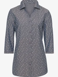 Chemisier aspect denim motif papillon col chemise manches 3/4