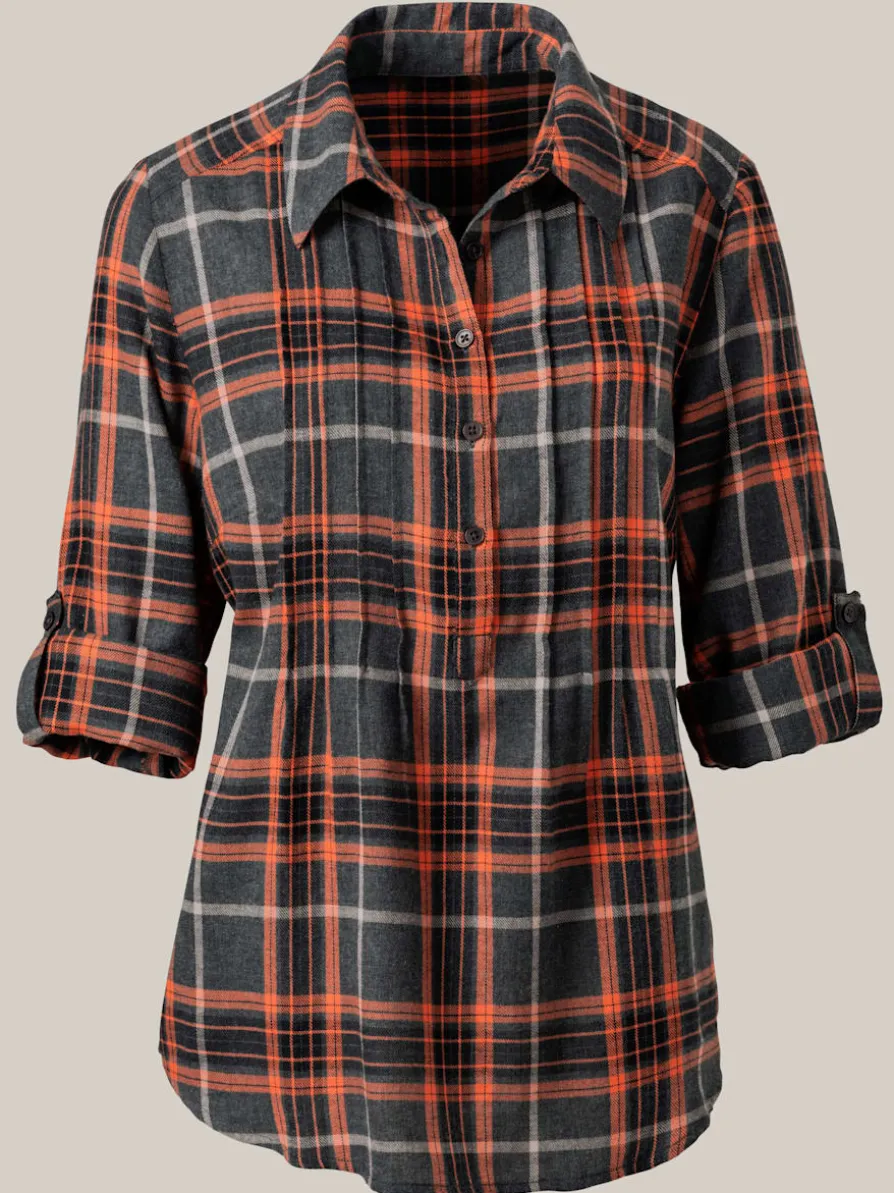 Chemisier à carreaux en flanelle col chemise manches longues avec bride