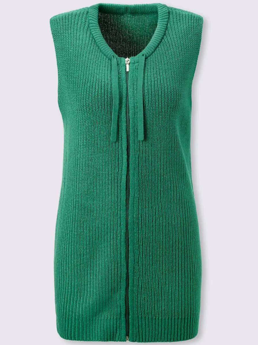 Gilet en tricot col avec coulisse et lien à nouer