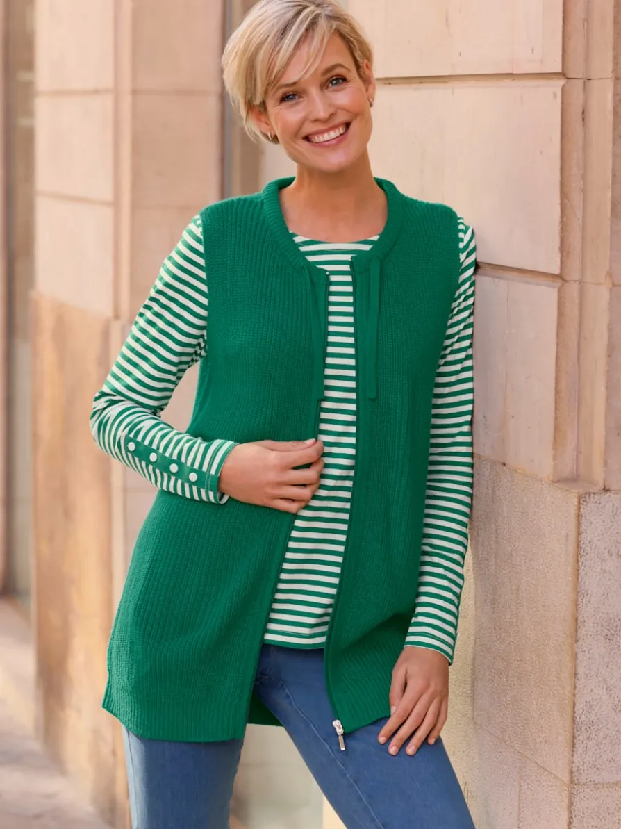 Gilet en tricot col avec coulisse et lien à nouer