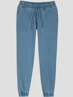 Jean 7/8 ceinture élastique, coulisse et lien à nouer