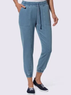 Jean 7/8 ceinture élastique, coulisse et lien à nouer