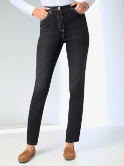 Jean droit taille haute coutures délavées