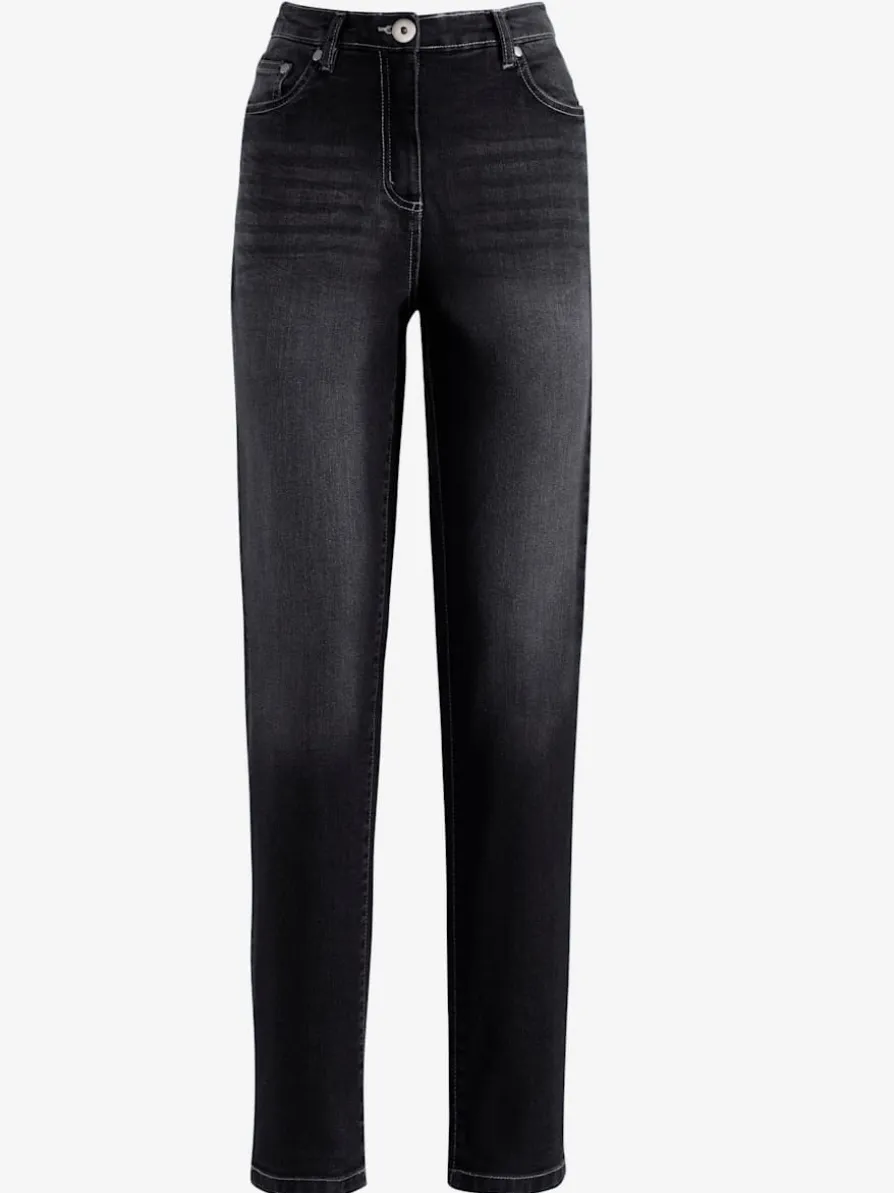 Jean droit taille haute coutures délavées