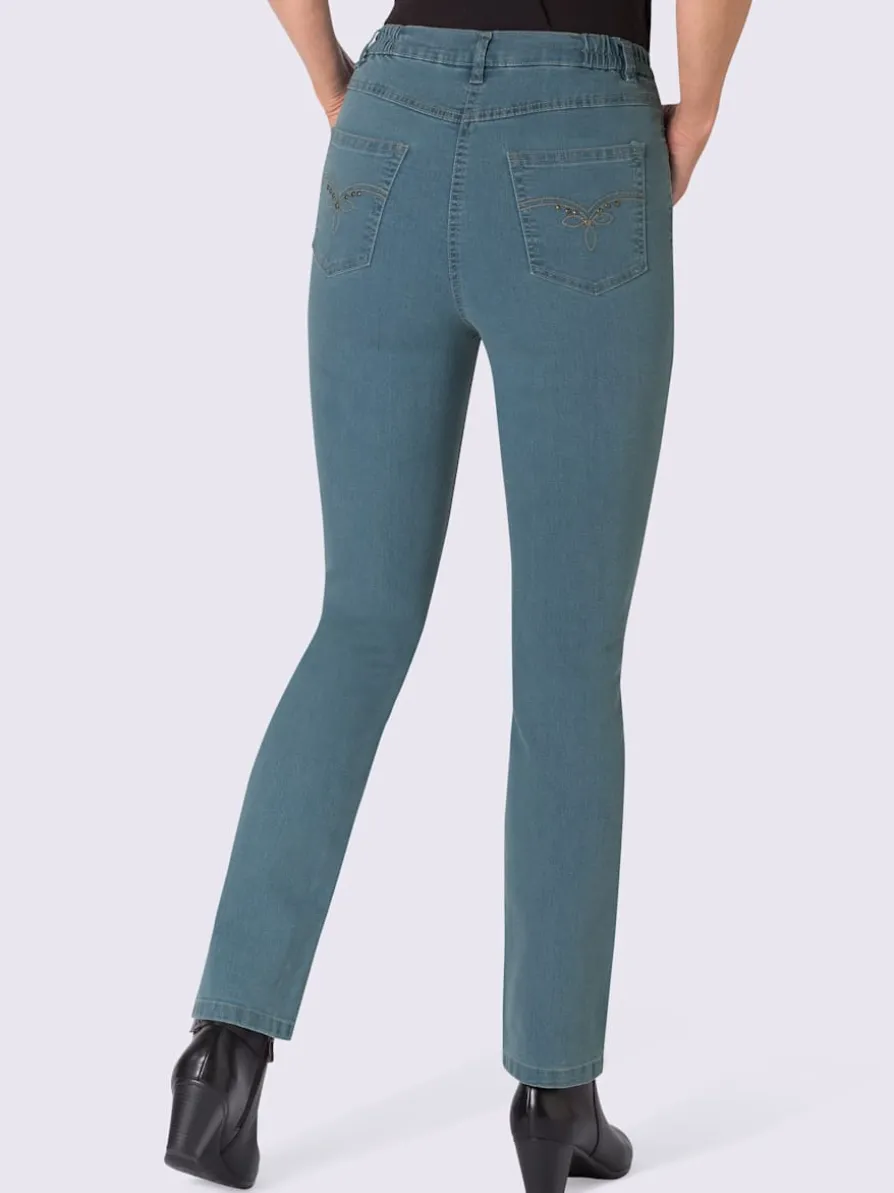 Jean 5 poches avec broderie et applications métalliques