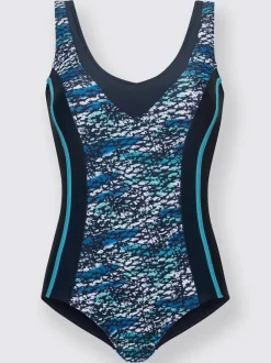 Maillot de bain femme à motif passepoils affinants