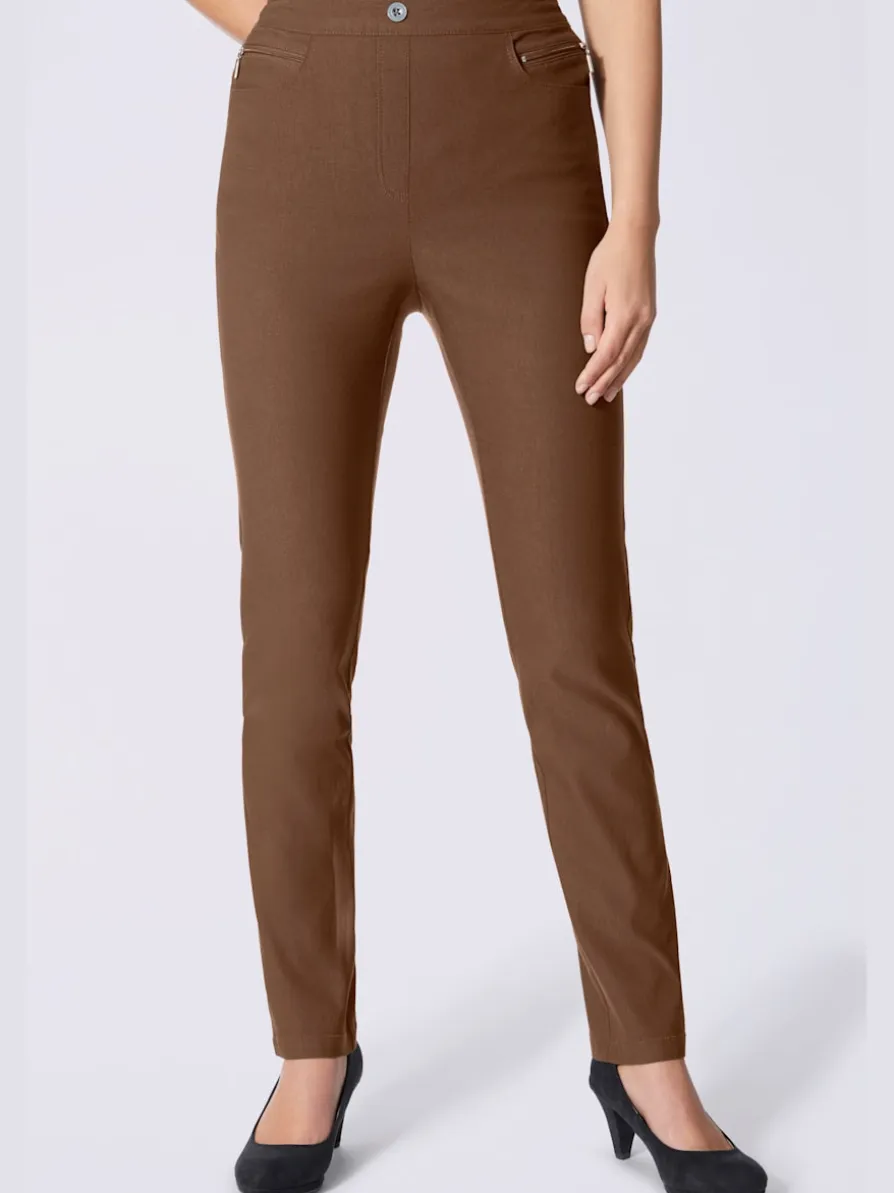 Pantalon extensible femme avec poches à glissière