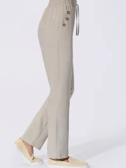 Pantalon texturé ceinture élastique à nouer poches latérales avec boutons