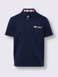 Polo à manches courtes empiècements en carreaux tissés