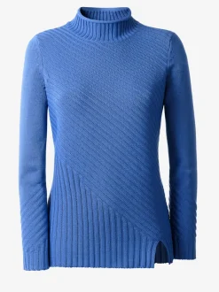 Pull col montant avec détails tricotés asymétriques manches longues