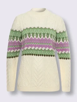 Pull à col montant jolis motifs torsadés et structurés
