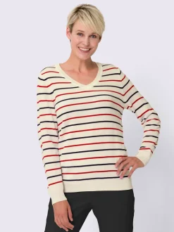 Pull à encolure en v rayures marines