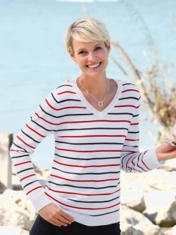 Pull à encolure en v rayures marines