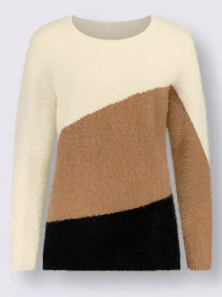 Pull encolure ronde fil moelleux à poils longs