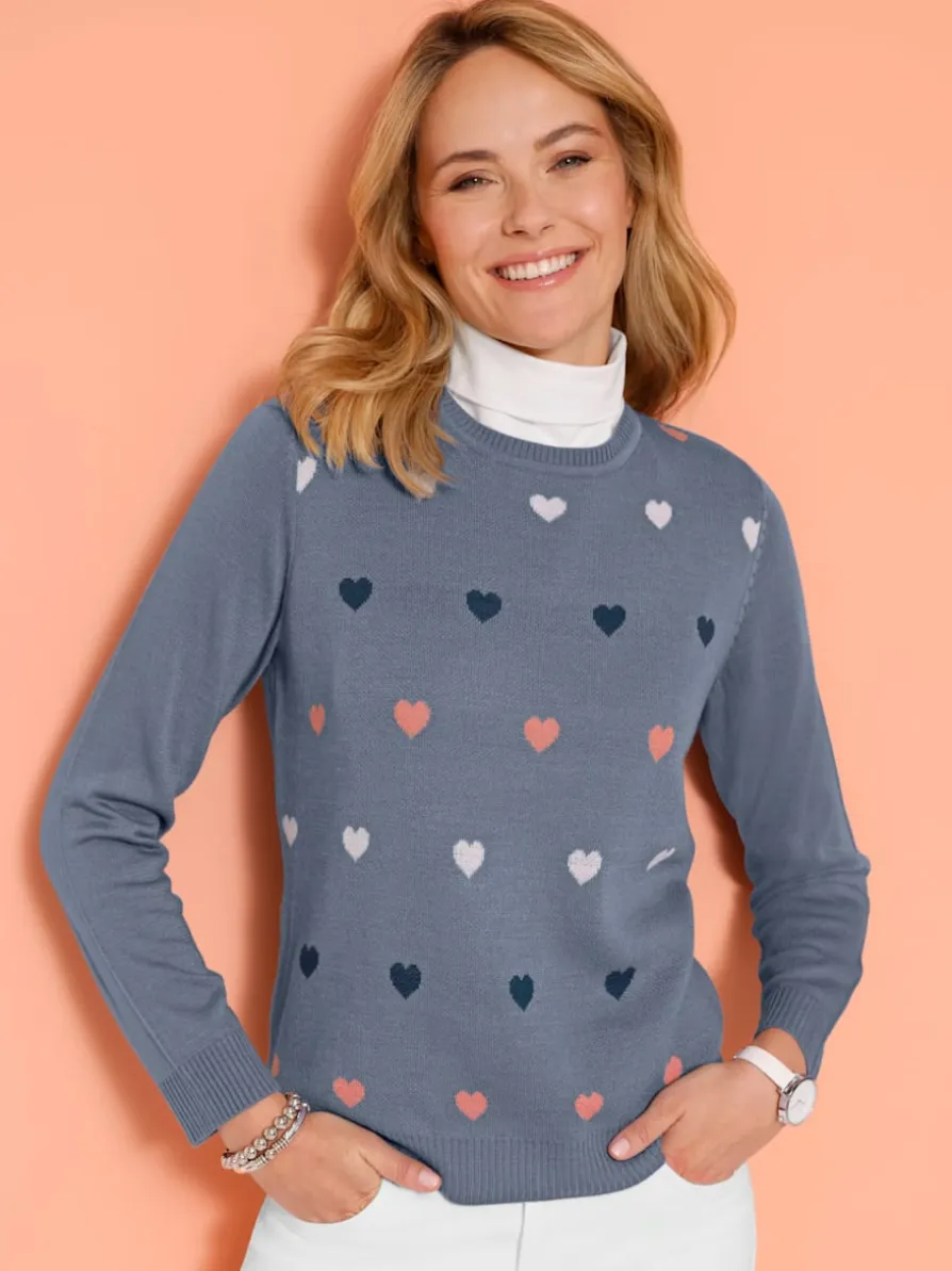 Pull encolure ronde motif cœur tendance