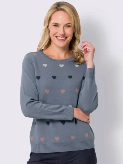 Pull encolure ronde motif cœur tendance