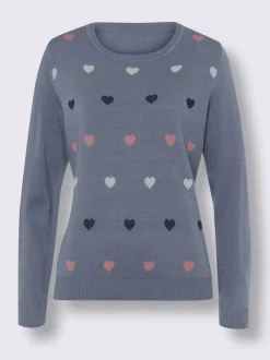 Pull encolure ronde motif cœur tendance