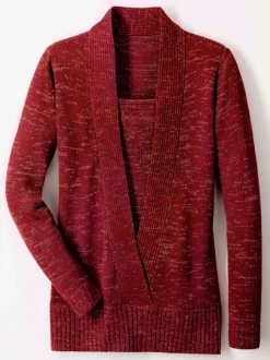 Pull fils brillants effet 2-en-1 encolure plongeant en v avec empiècement