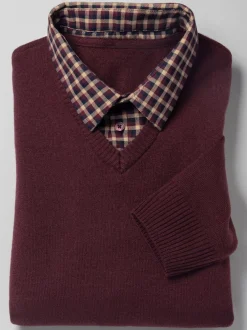 Pull homme 2-en-1 empiècement col chemise