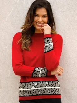 Pull à manches longues bordures jacquard fantaisie