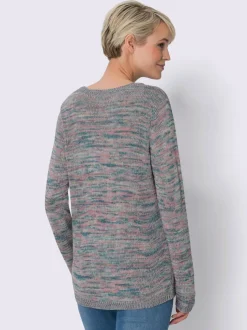 Pull à manches longues encolure en v côtelée