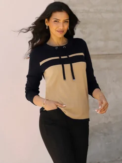 Pull à manches longues encolure ronde avec coulisse