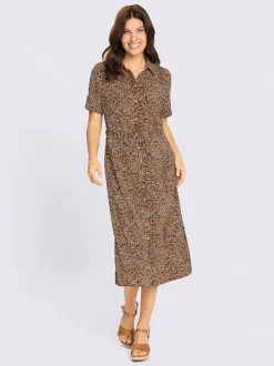 Robe-chemisier coulisse avec lien à nouer à la taille