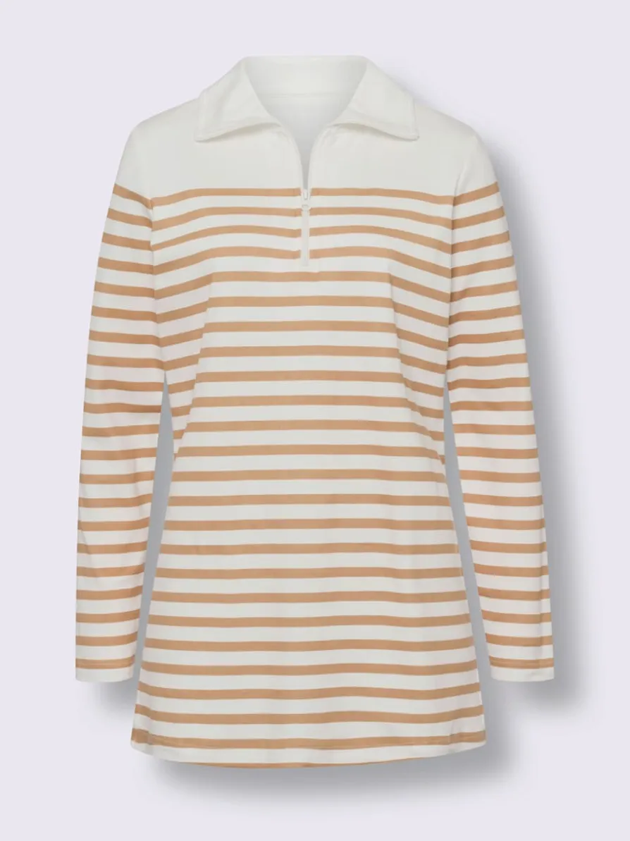 Sweatshirt long col à revers avec glissière