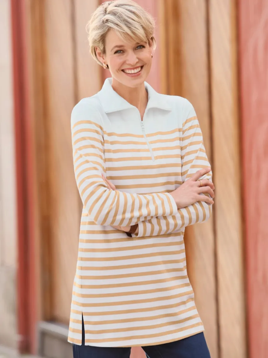 Sweatshirt long col à revers avec glissière