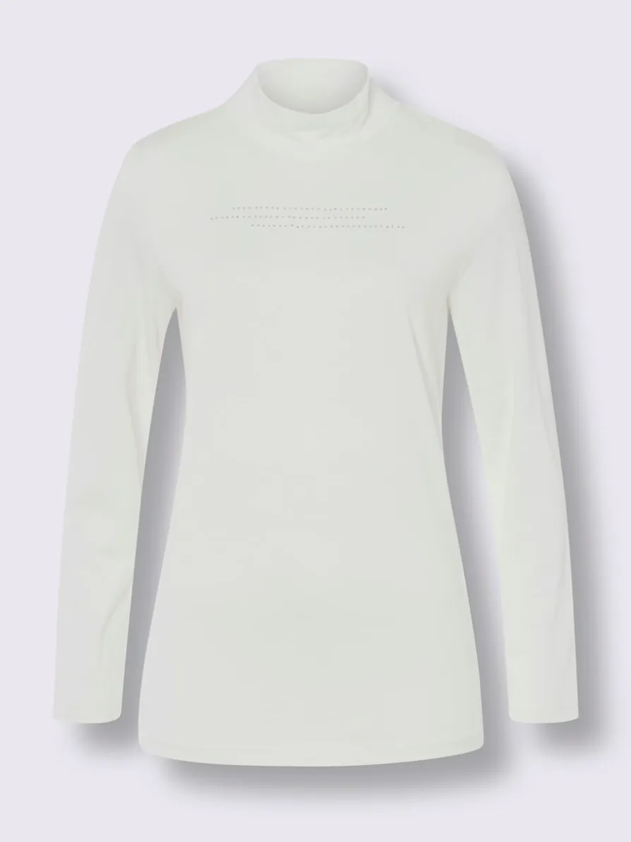 T-shirt à col montant petites pierres brillantes fantaisie