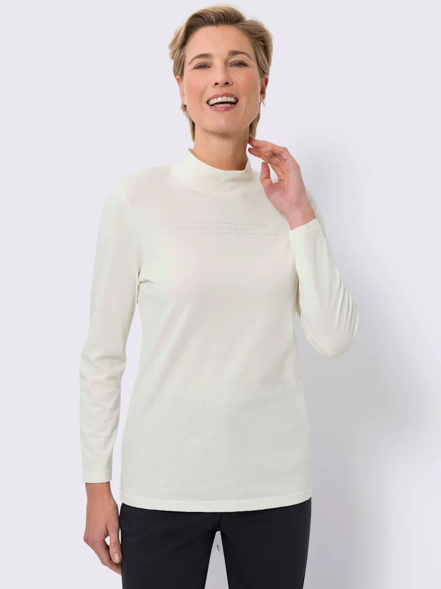 T-shirt à col montant petites pierres brillantes fantaisie