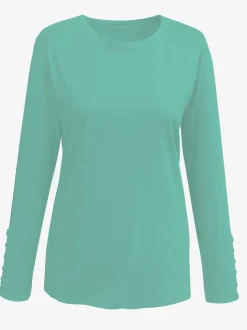 T-shirt col rond manches longues avec boutons décoratives