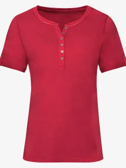 T-shirt confortable col rond avec petit v boutonné