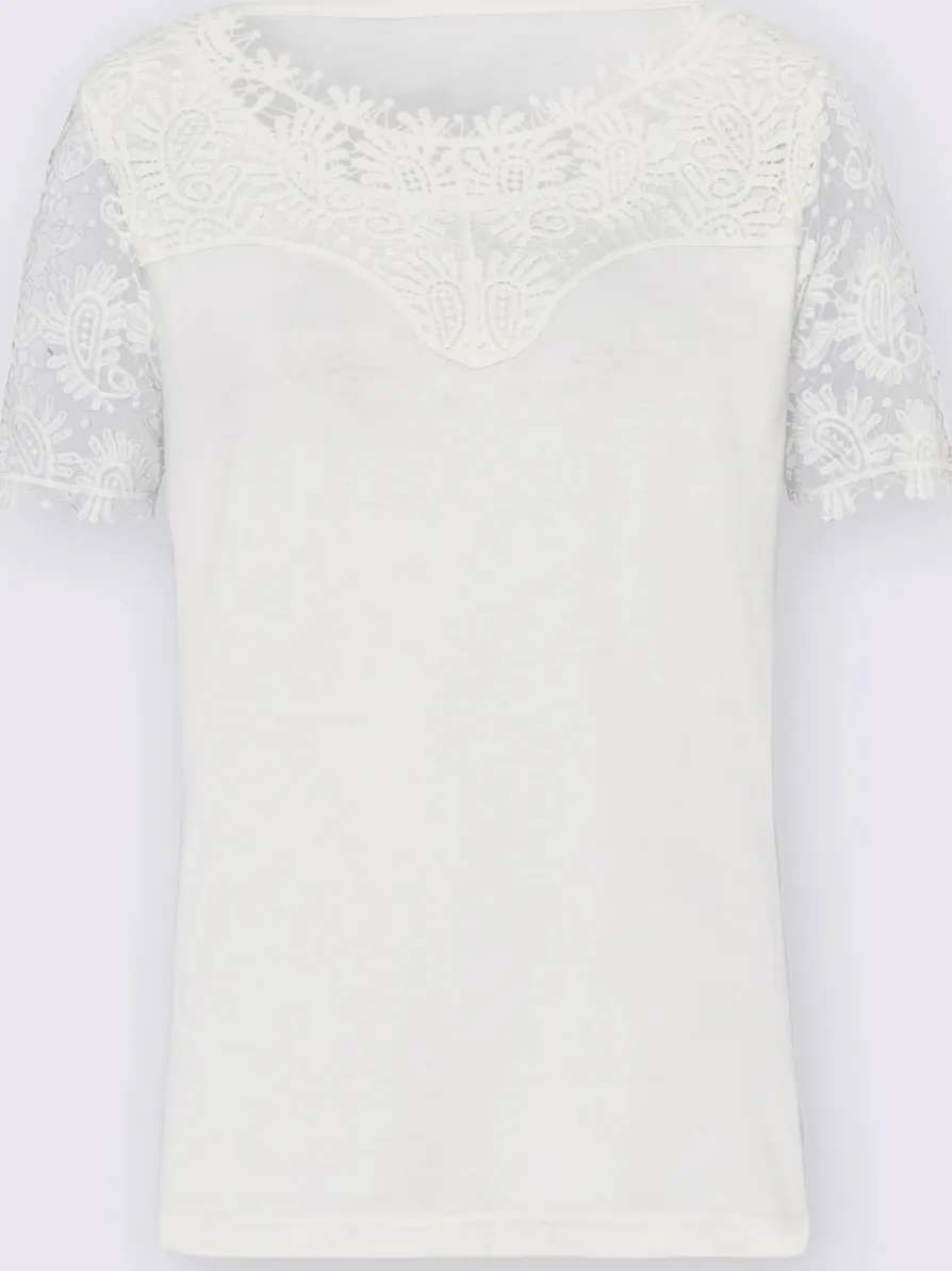 T-shirt empiècement en dentelle manches courtes