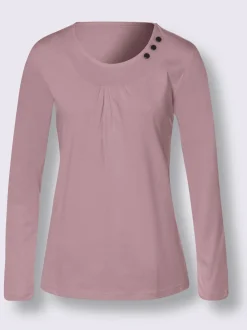 T-shirt à encolure ronde bordure avec boutons décoratifs devant