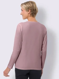 T-shirt à encolure ronde bordure avec boutons décoratifs devant