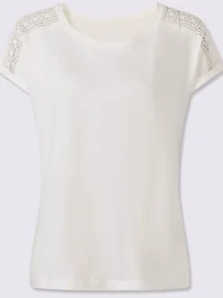 T-shirt à encolure ronde empiècement en dentelle
