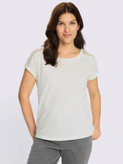 T-shirt à encolure ronde empiècement en dentelle