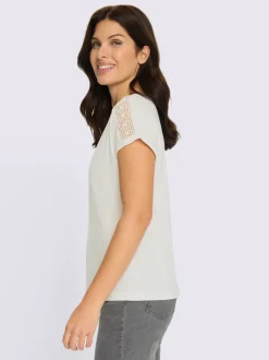 T-shirt à encolure ronde empiècement en dentelle