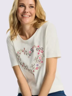 T-shirt à encolure ronde imprimé en forme de cœur