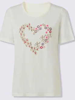 T-shirt à encolure ronde imprimé en forme de cœur