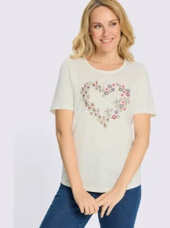 T-shirt à encolure ronde imprimé en forme de cœur