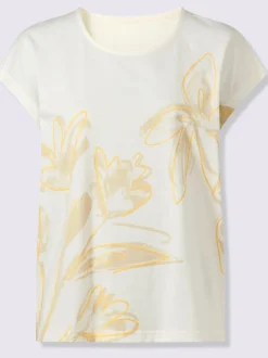 T-shirt à encolure ronde imprimé feuille doré