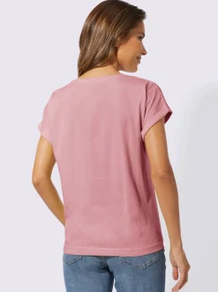 T-shirt à encolure ronde éléments en dentelle légèrement transparente