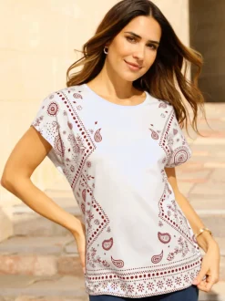 T-shirt à encolure ronde mancherons tendance