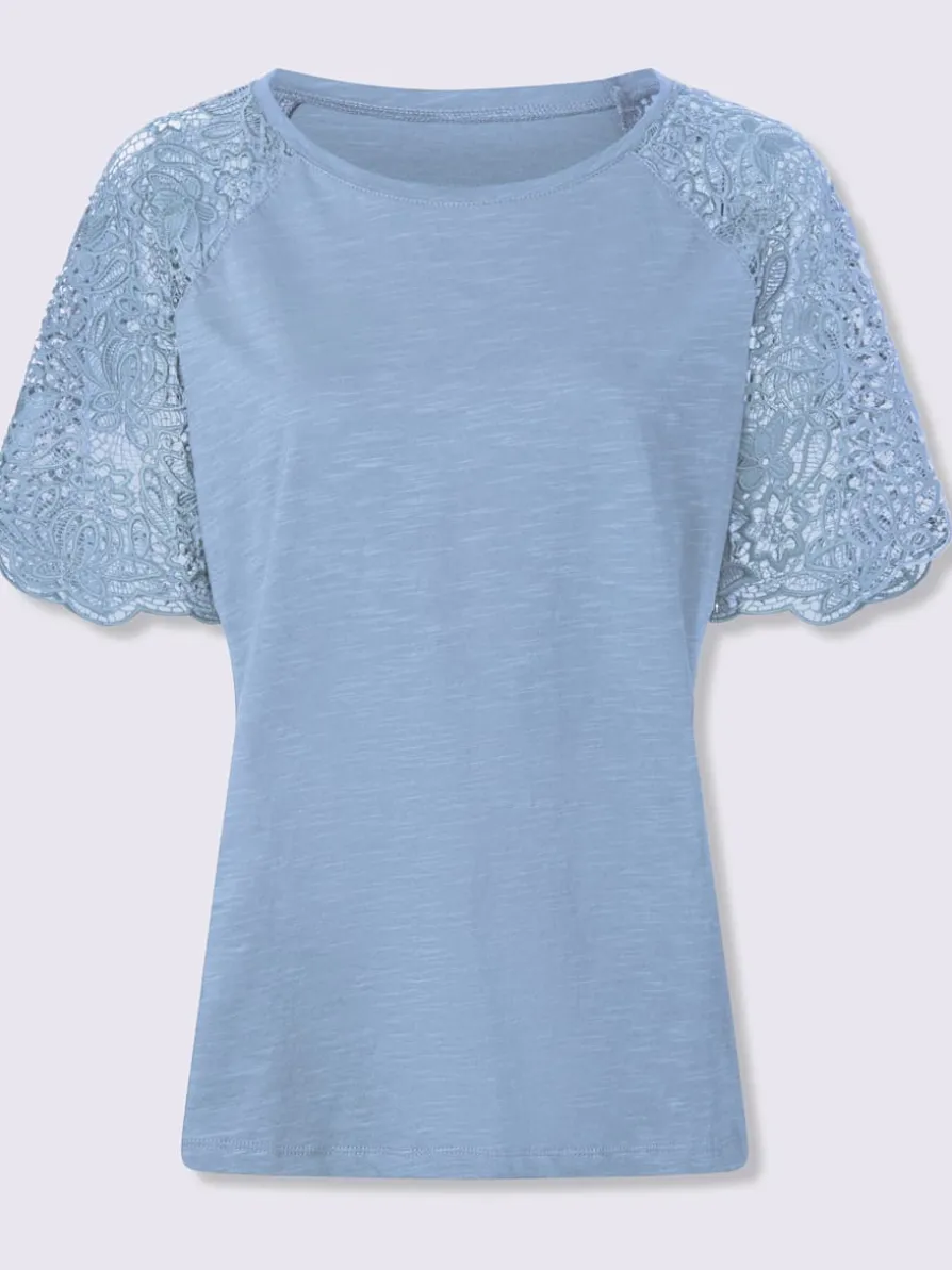 T-shirt à encolure ronde manches en dentelle