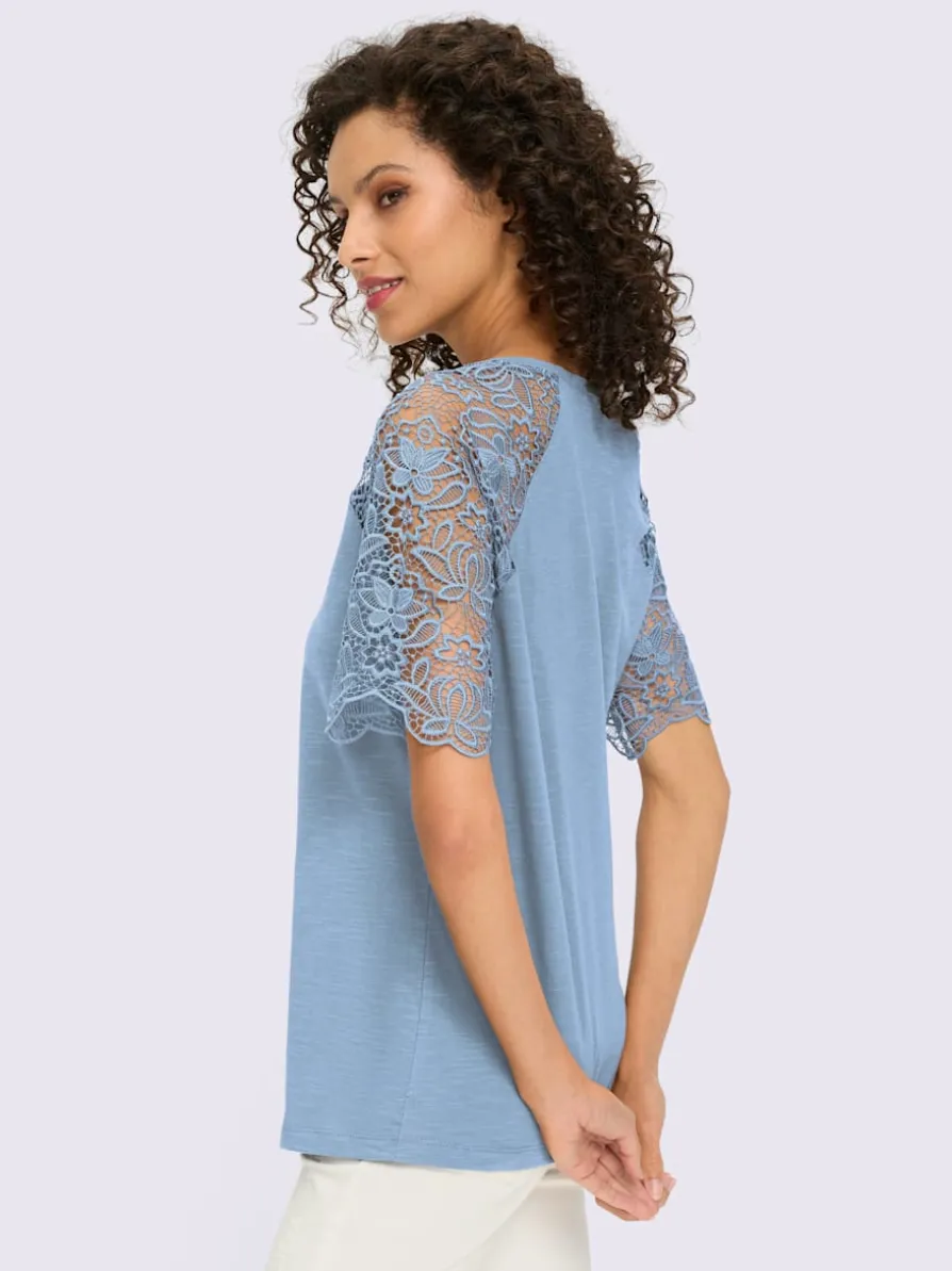 T-shirt à encolure ronde manches en dentelle