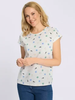 T-shirt à encolure ronde manches à revers fixe