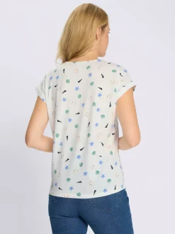 T-shirt à encolure ronde manches à revers fixe