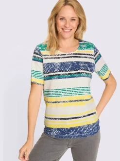 T-shirt à encolure ronde motif à rayures tendance